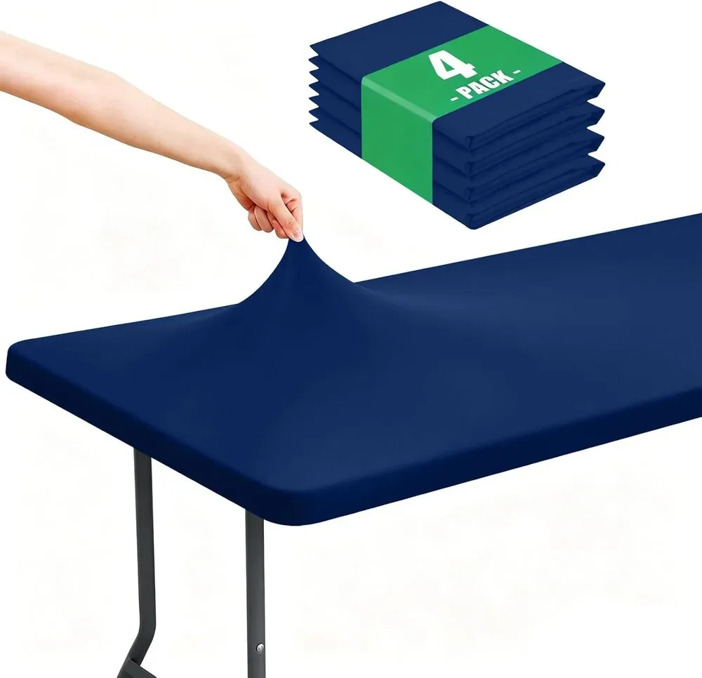 Spandex 6 Foot Rectangle Table Cloth 4 Pack, Fitted Stretch Washable, Navy 30x72
